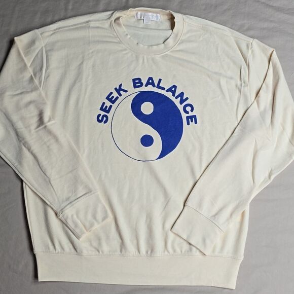 657 NWT Spiritual Gangster Seek Balance Relaxed Savasana Sweater Winter White - Picture 3 of 9